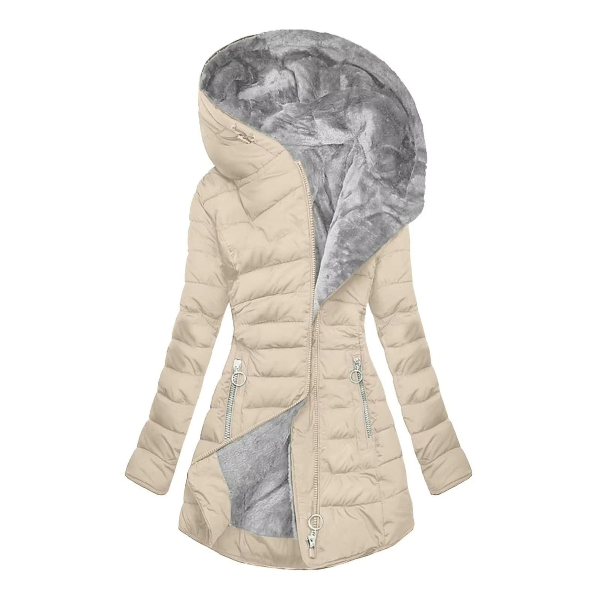 Hooded Fleece-Lined Quilted Zip Puffer Coat 3