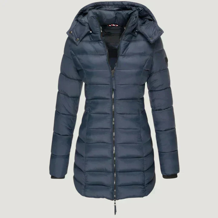 Hooded Quilted Zip-Front Long Puffer Coat