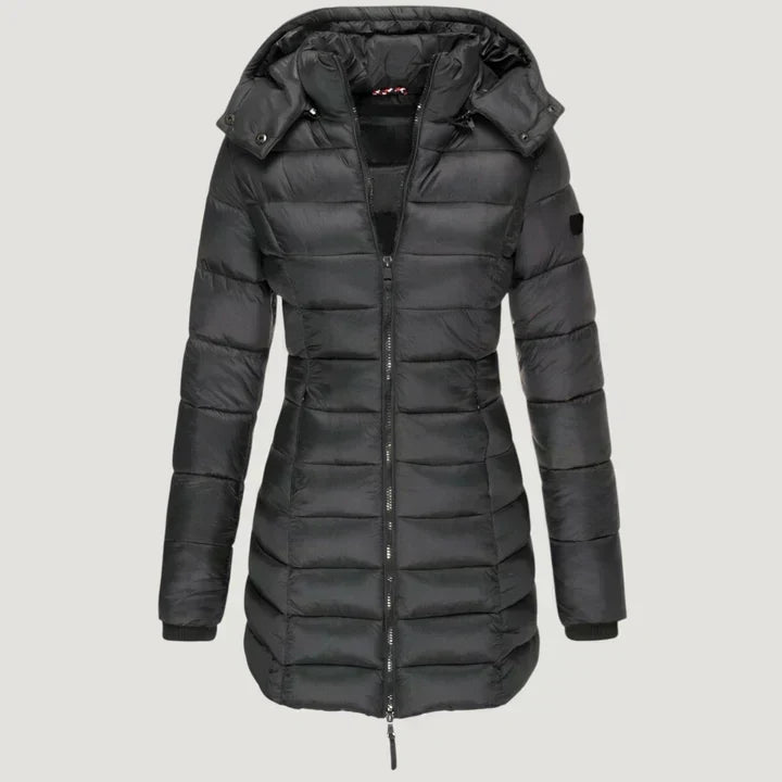 Hooded Quilted Zip-Front Long Puffer Coat 3