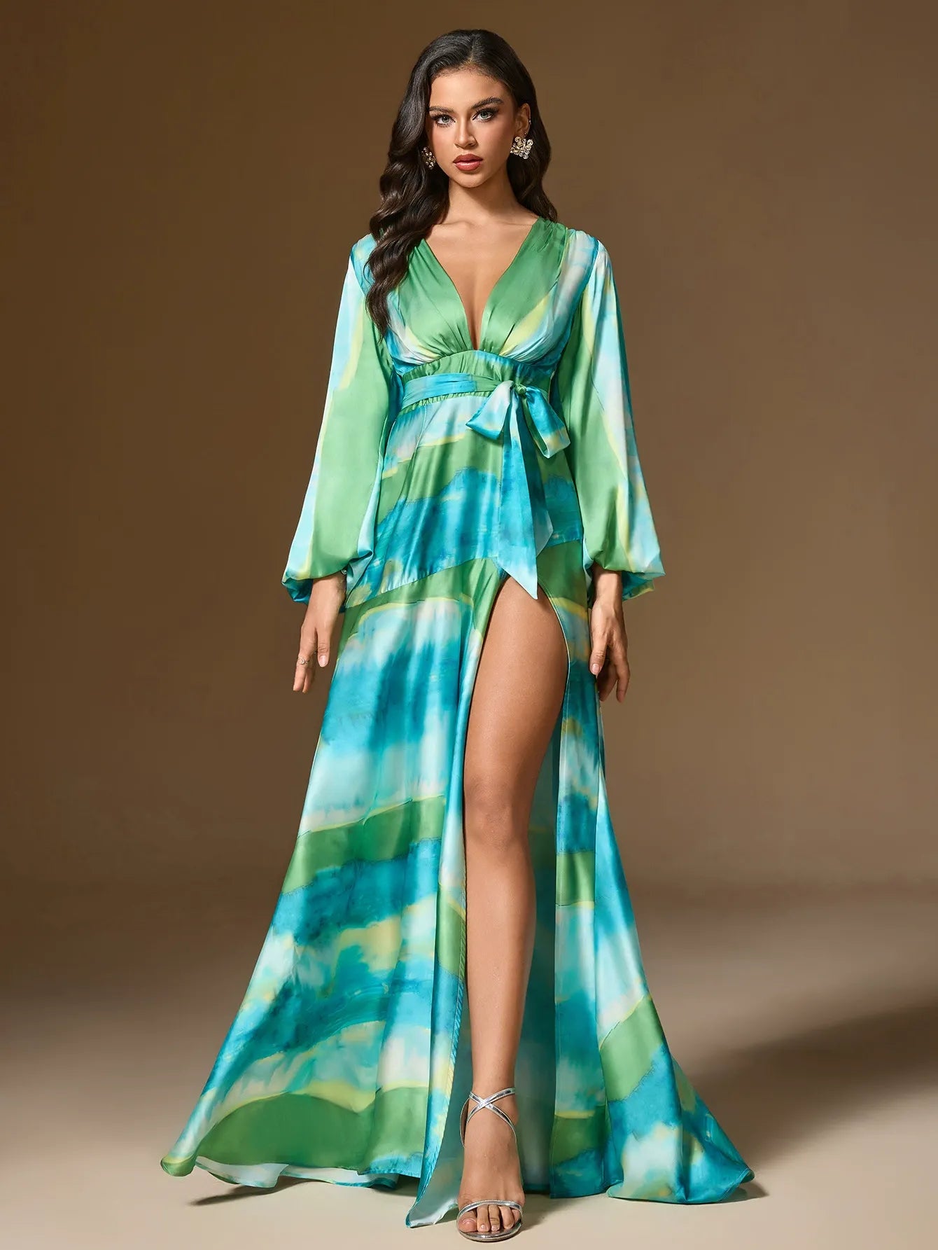 Halterneck Printed Ruffle Maxi Dress