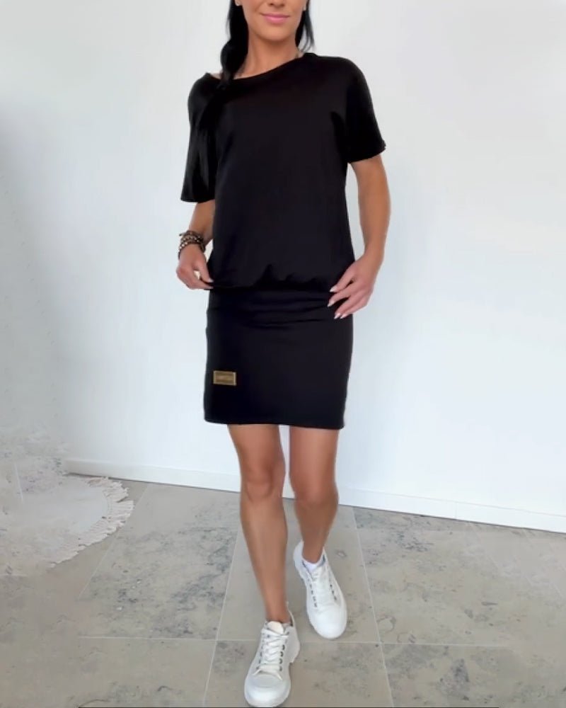 Round Neck Short Sleeve Blouson Bodycon Mini Dress 11