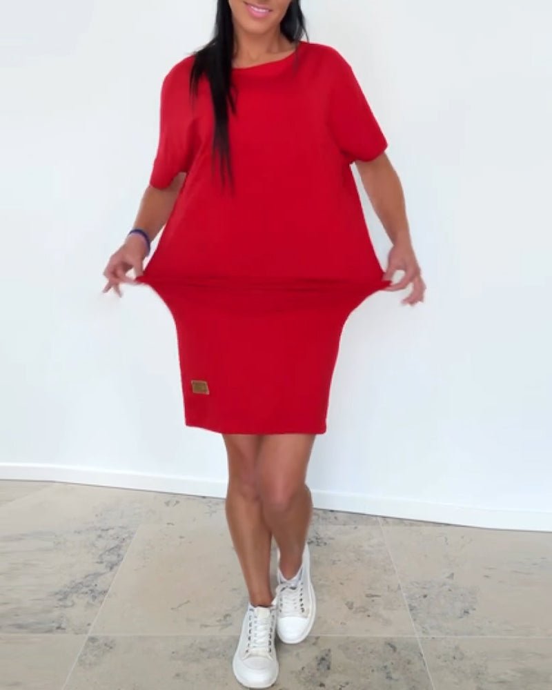 Round Neck Short Sleeve Blouson Bodycon Mini Dress 8