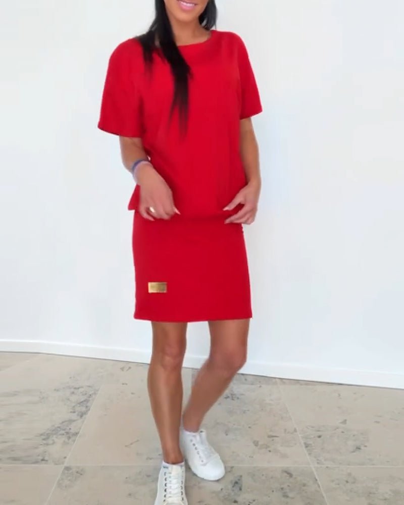 Round Neck Short Sleeve Blouson Bodycon Mini Dress 5