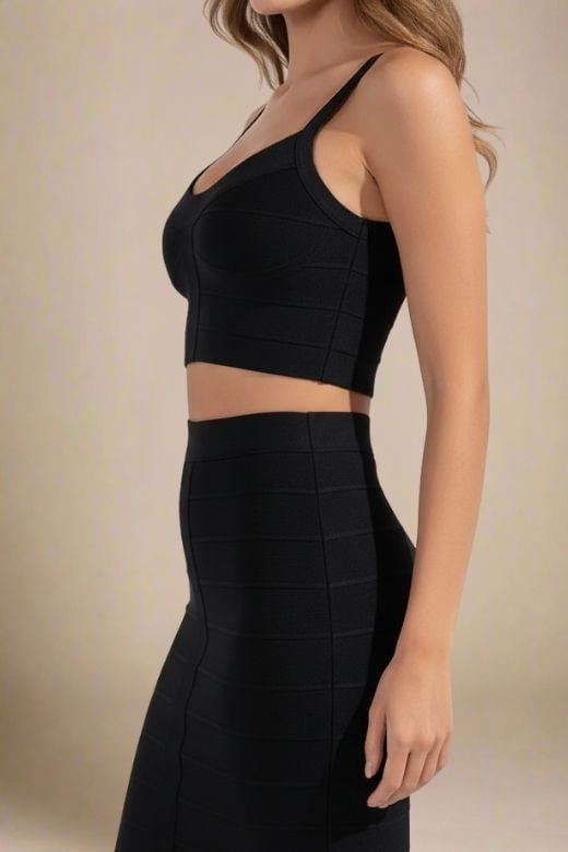 India Bandage Top and Mini Skirt Set - Classic Black
