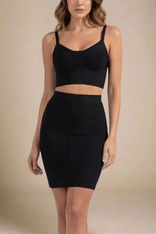 India Bandage Top and Mini Skirt Set - Classic Black