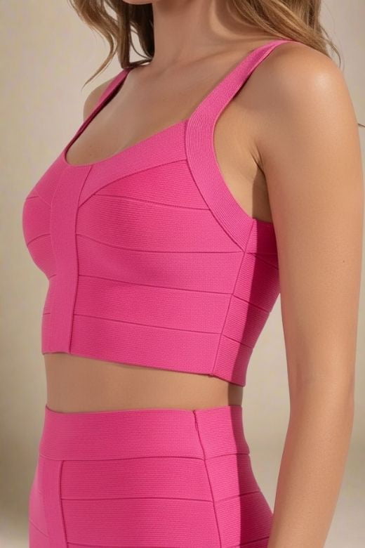 India Bandage Top and Mini Skirt Set - Hot Pink
