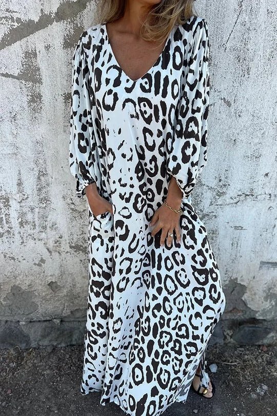 Amberly Stylish Loose Leopard Print Dress for Women Casual Daywear