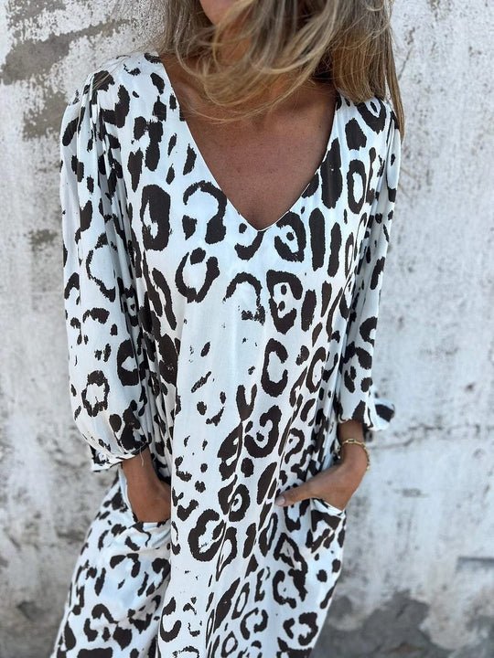 Amberly Stylish Loose Leopard Print Dress for Women Casual Daywear