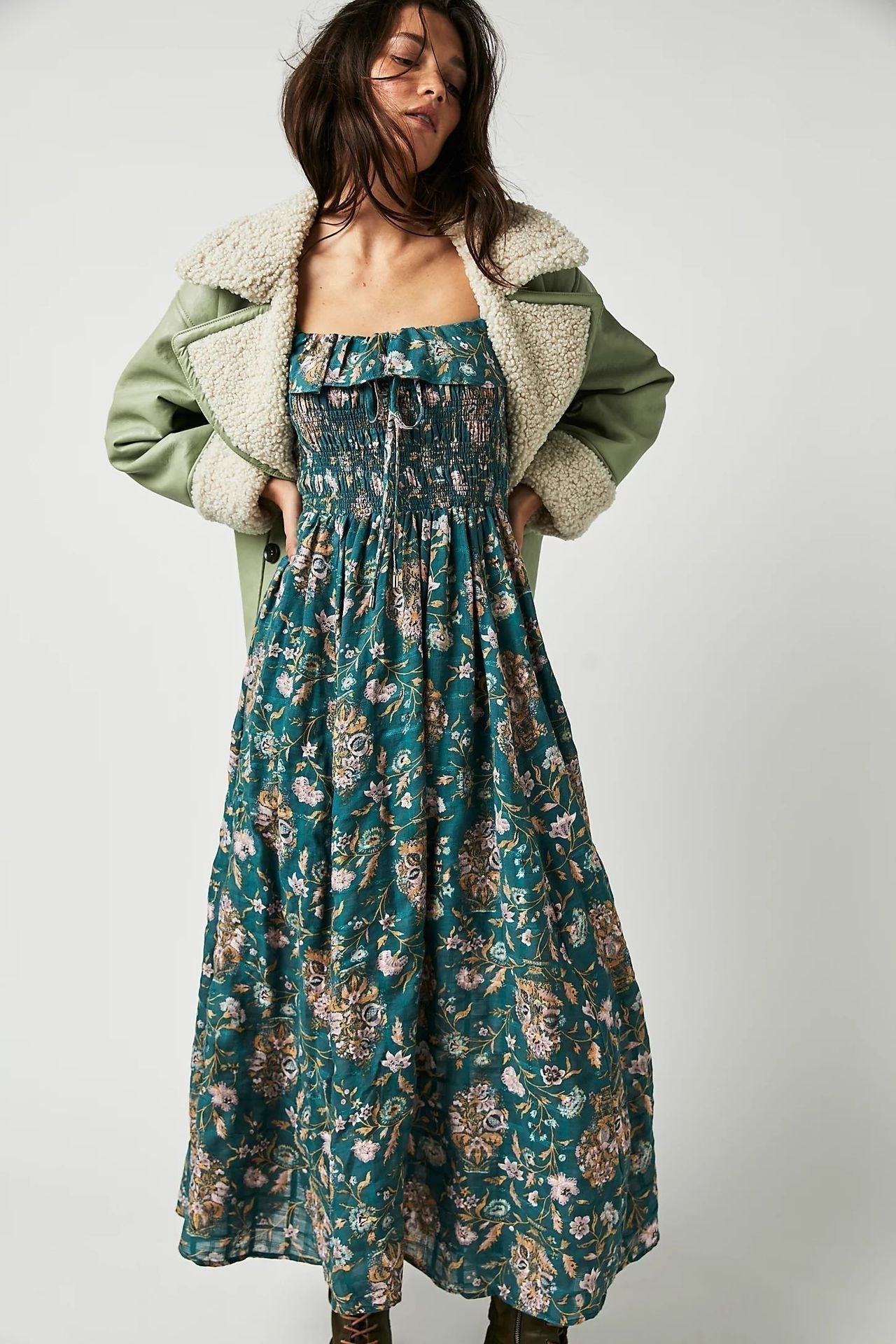 Ariadna Exclusive Printed Midi Dress with Ruched Bodice and Ruffles Statement Occasion Edit