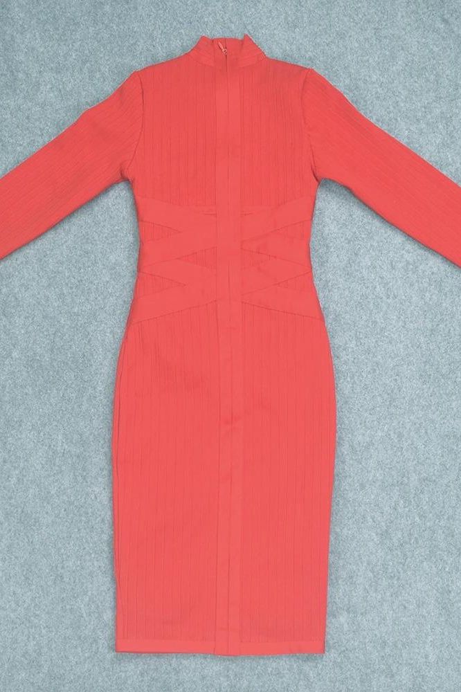 Jane Long Sleeve Bodycon Midi Dress - Lipstick Red (Sale)