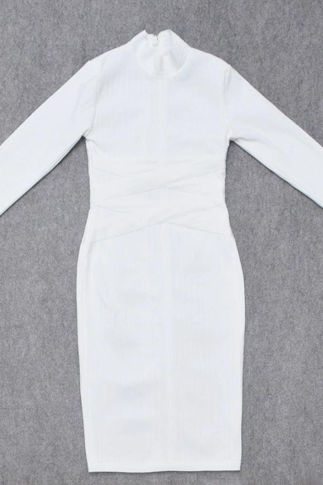 Jane Long Sleeve Bodycon Midi Dress - White Pearl (Sale)