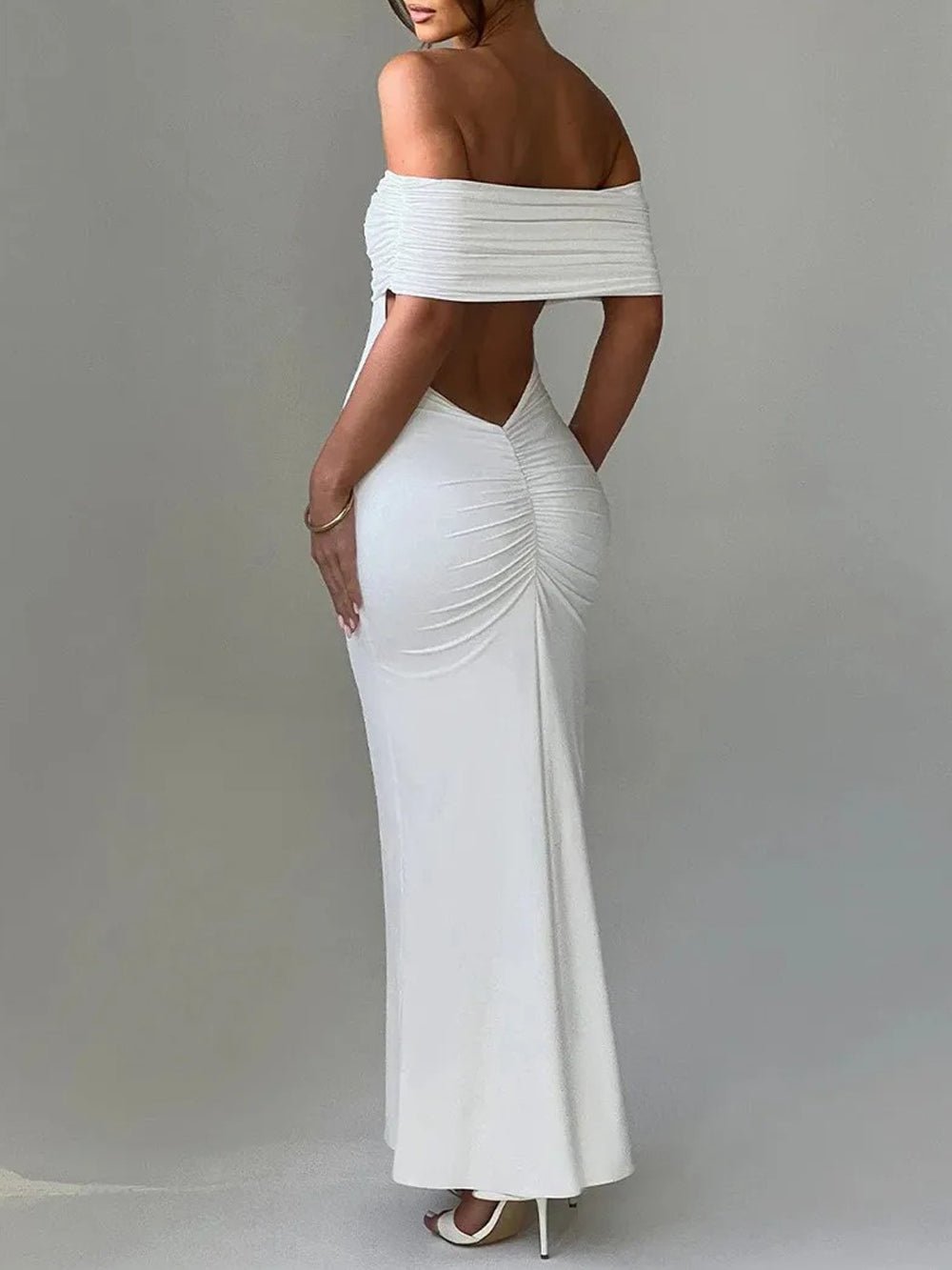 Off Shoulder Ruched Bust Band Bodycon Maxi Dress 12