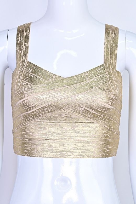 Jay Bandage Leather Crop Top - Gold