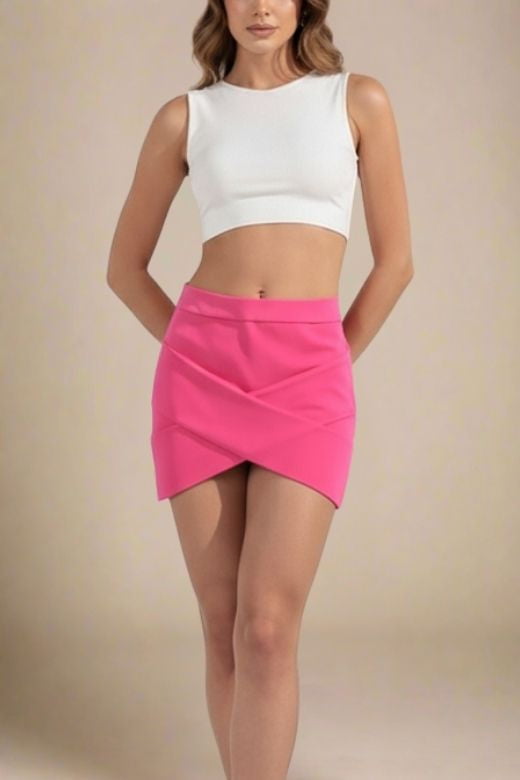 Jay High Waist Bandage Mini Skirt - Hot Pink
