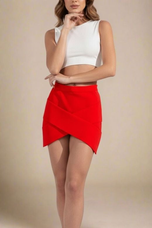 Jay High Waist Bandage Mini Skirt - Lipstick Red