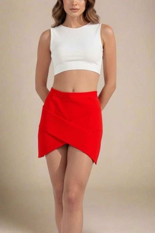 Jay High Waist Bandage Mini Skirt - Lipstick Red