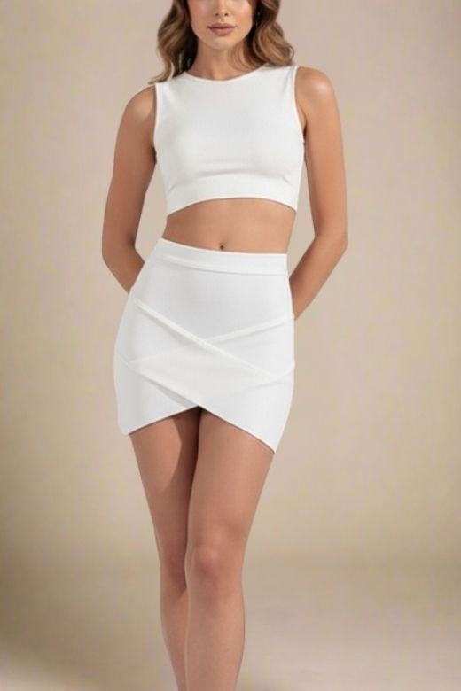 Jay High Waist Bandage Mini Skirt - White Pearl