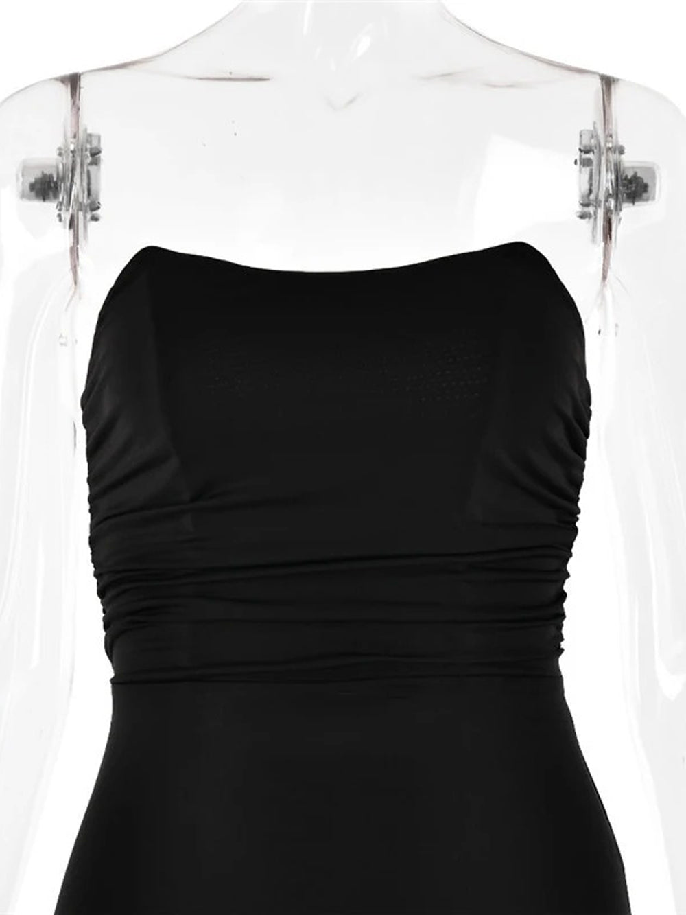 Strapless Bandeau Horizontal Ruched Bodycon Column Maxi Dress 19