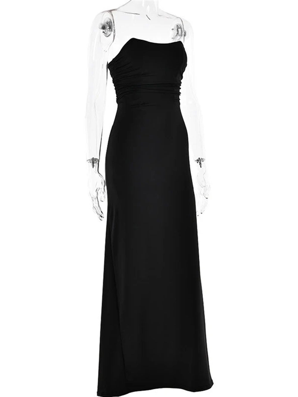Strapless Bandeau Horizontal Ruched Bodycon Column Maxi Dress 20