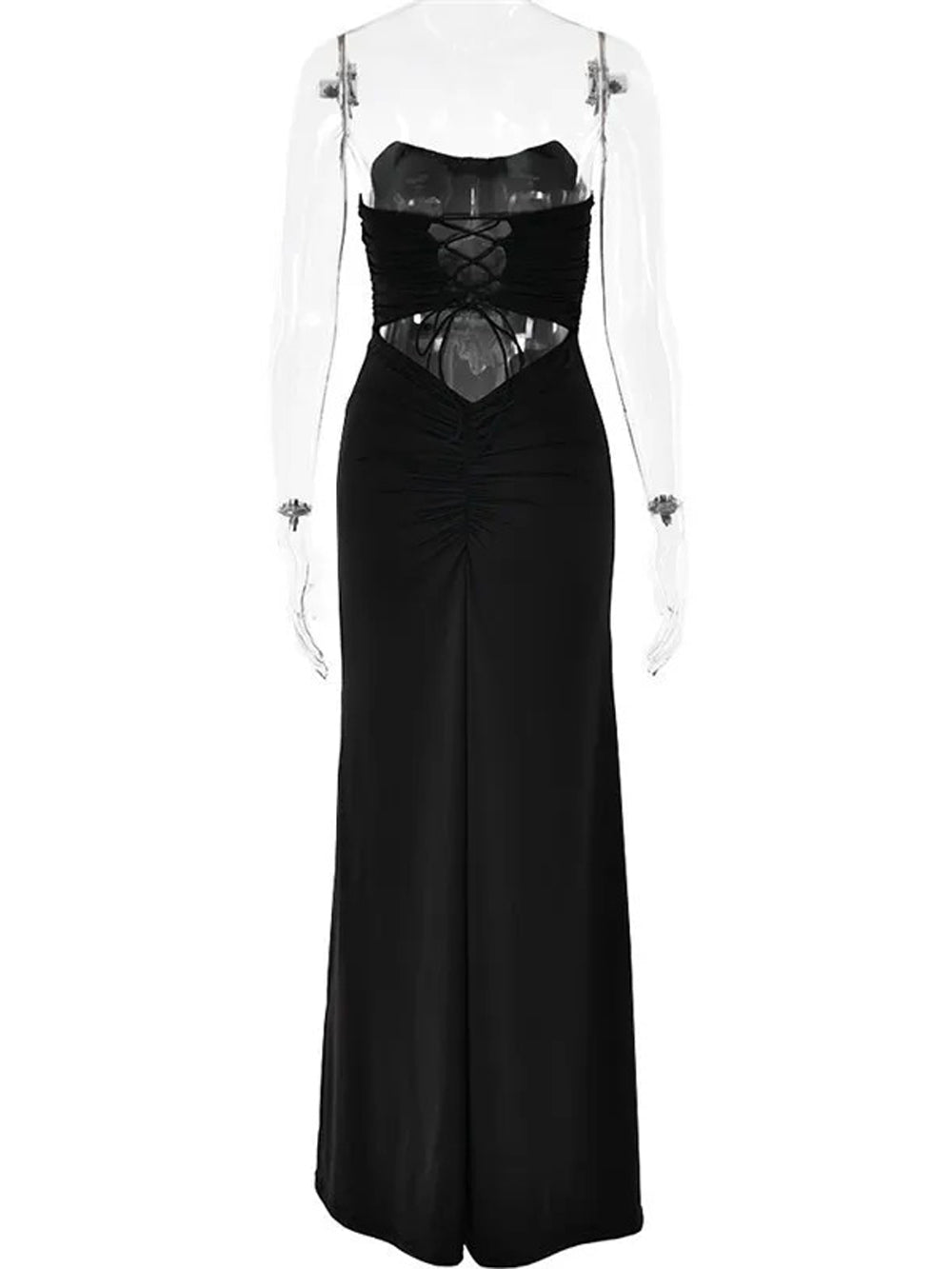 Strapless Bandeau Horizontal Ruched Bodycon Column Maxi Dress 18