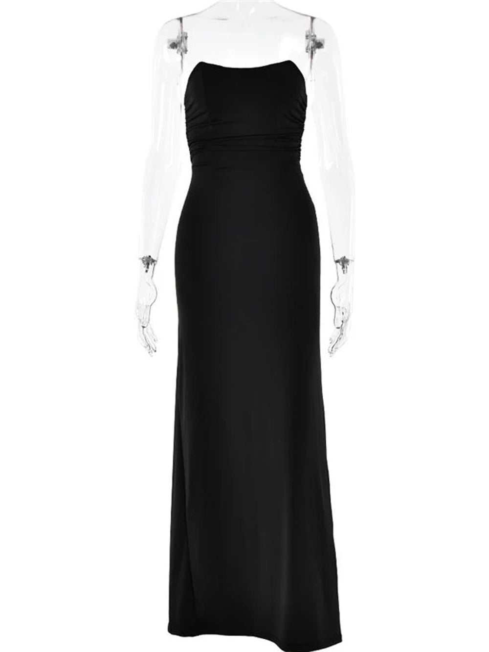 Strapless Bandeau Horizontal Ruched Bodycon Column Maxi Dress 17