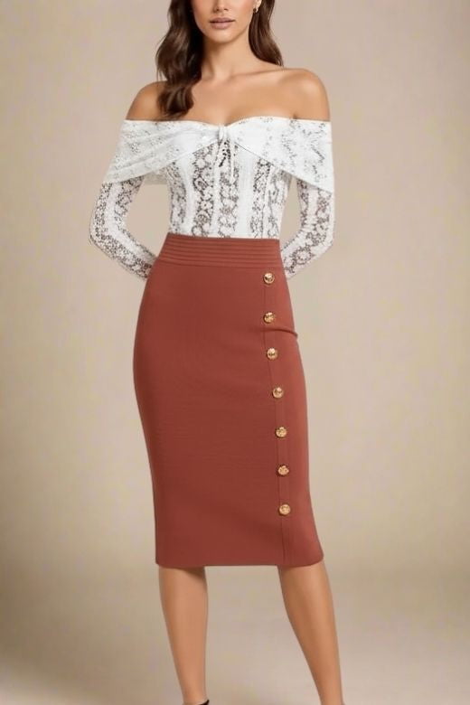 Jessie Midi Pencil Skirt - Tan Brown