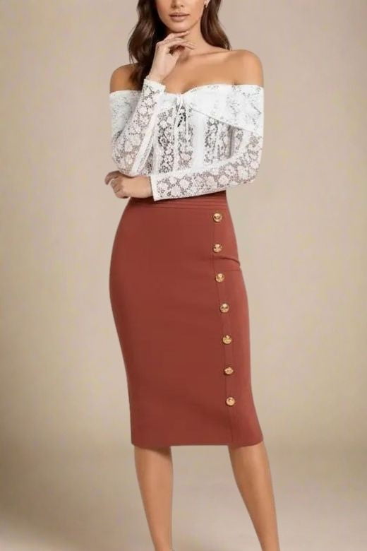 Jessie Midi Pencil Skirt - Tan Brown
