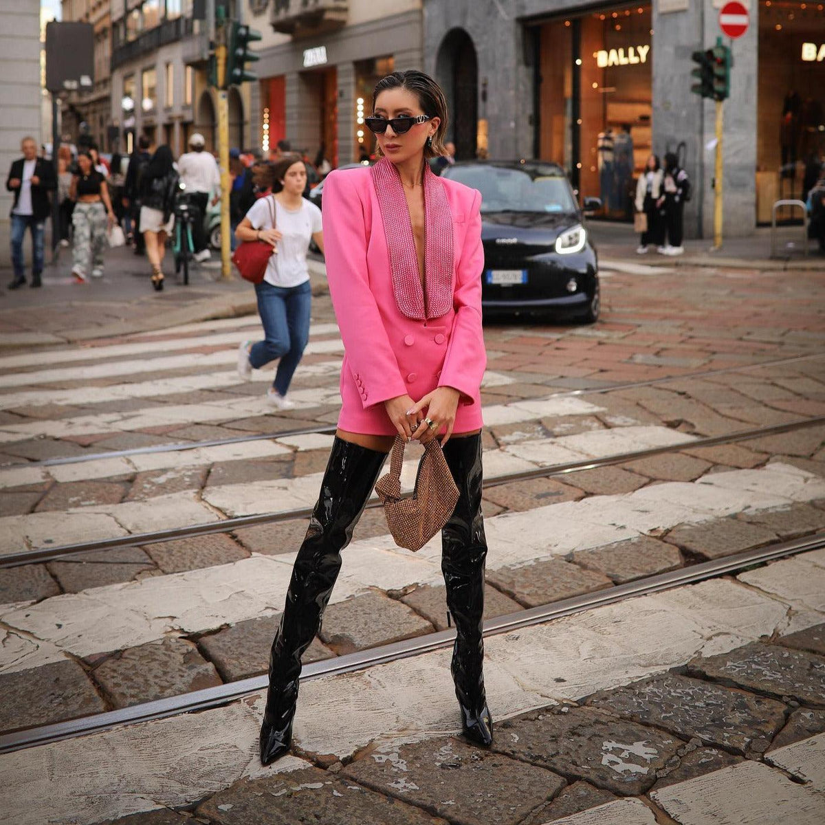 Pink Crystal Scarf Double Breasted Blazer Mini Dress 6