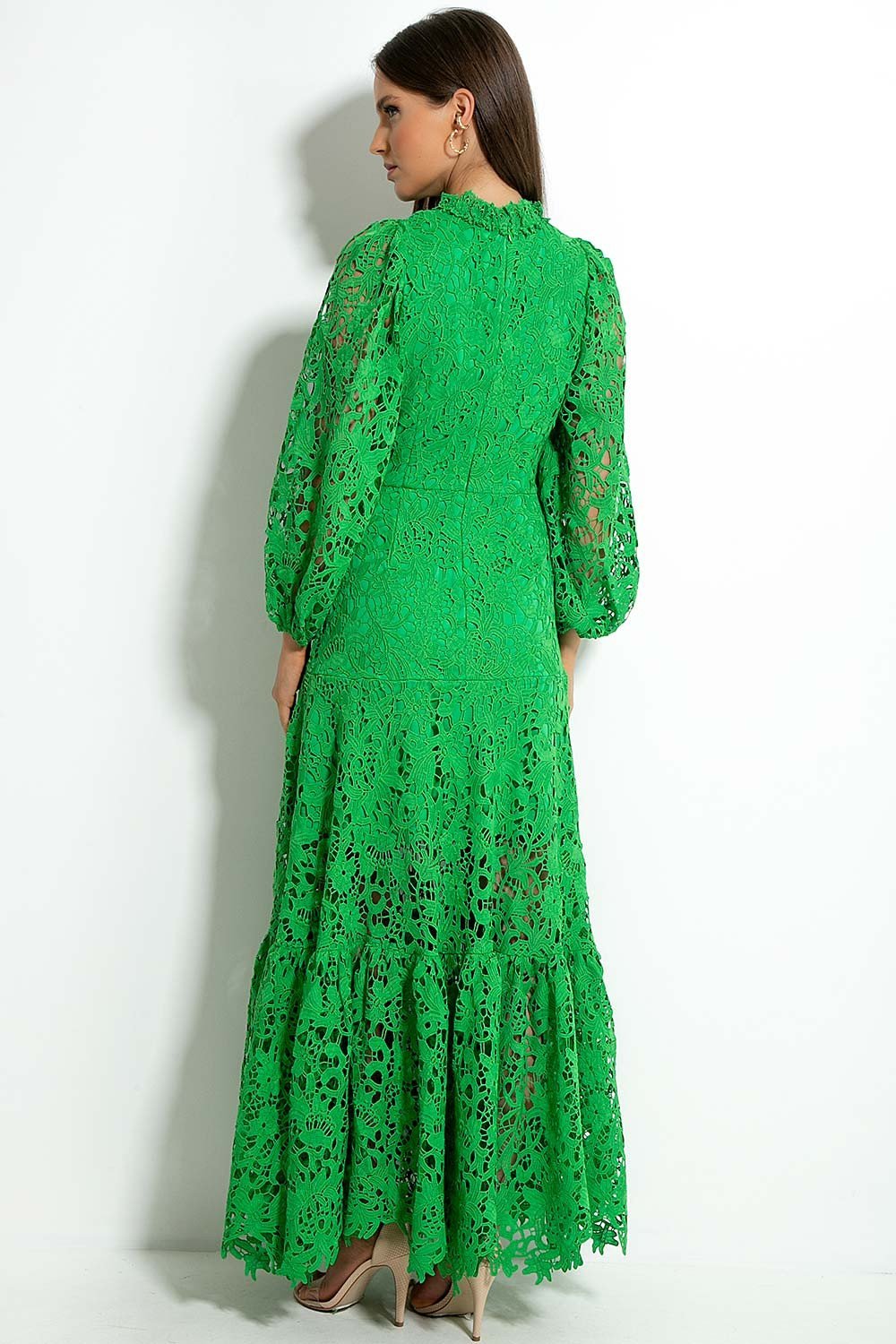 Florencia Premium Flared Maxi Dress with Embroidered Lace Evening Wear Edit