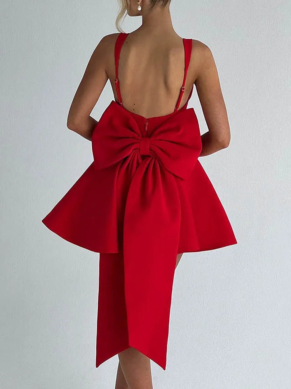 Square Neck Corset Bodice Bow Back Fit and Flare Mini Dress 5