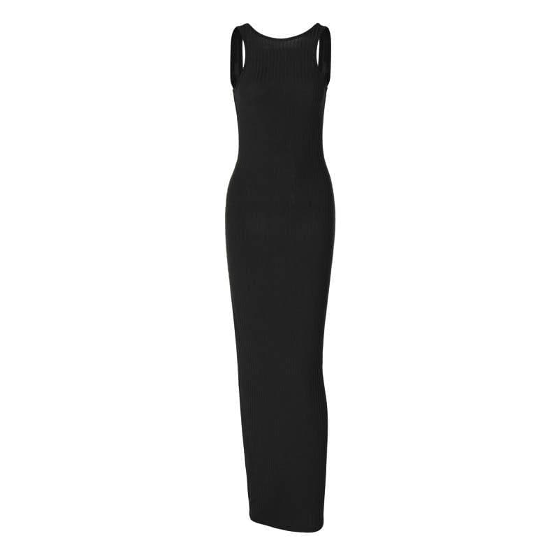 Sleeveless backless solid round neck maxi dress