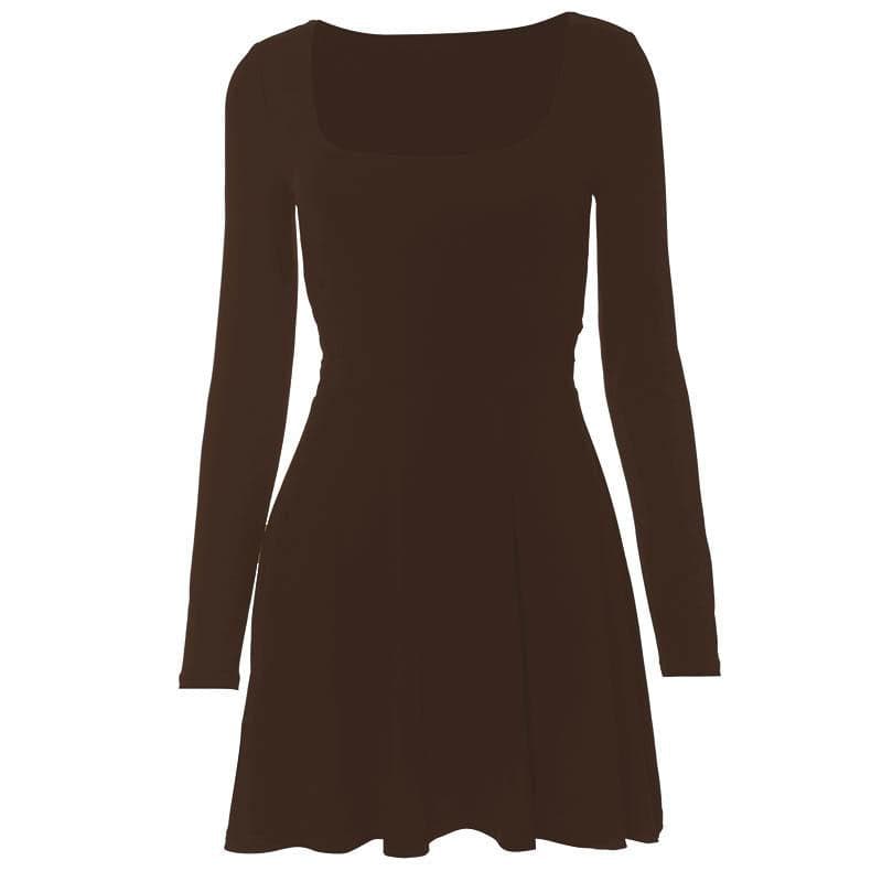 Square neck long sleeve solid lace up 2-way mini dress