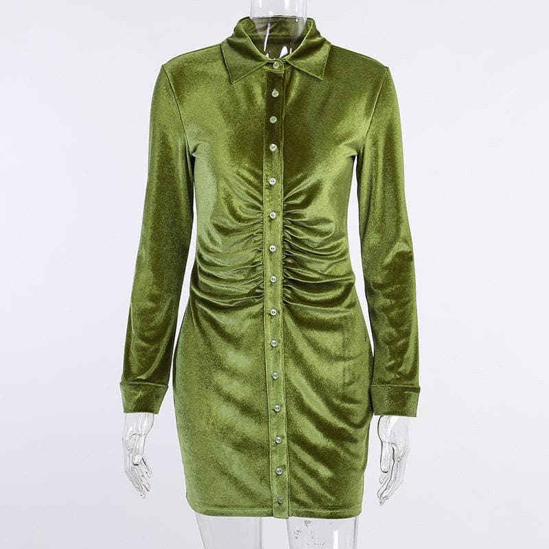 Button-through turnover collar ruched dress - Final Sale