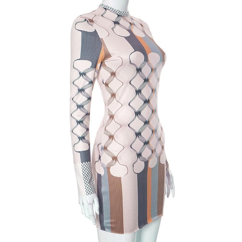 Long sleeve crewneck striped contrast mini dress