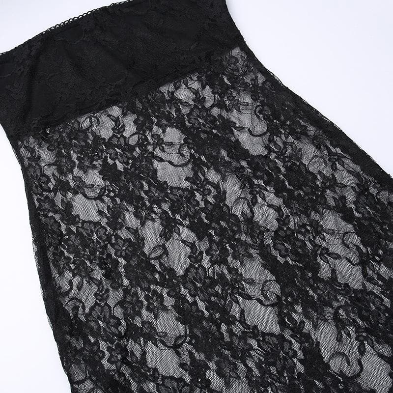 Lace see through solid slit backless tube dress - Final Sale