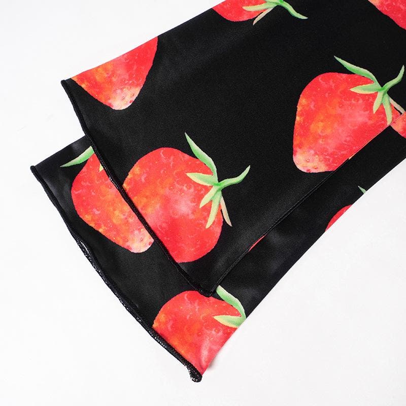 Off shoulder long sleeve strawberry print contrast mini dress