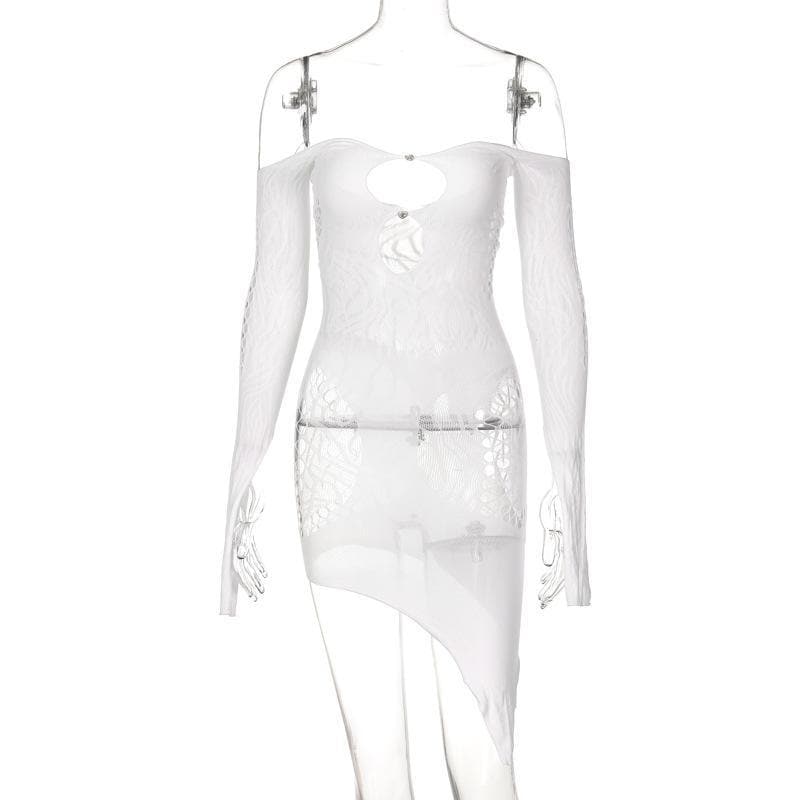Long sleeve off shoulder fishnet see through dress