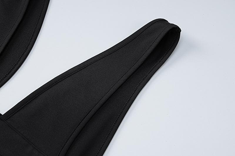 Sleeveless low cut hollow out solid backless maxi dress