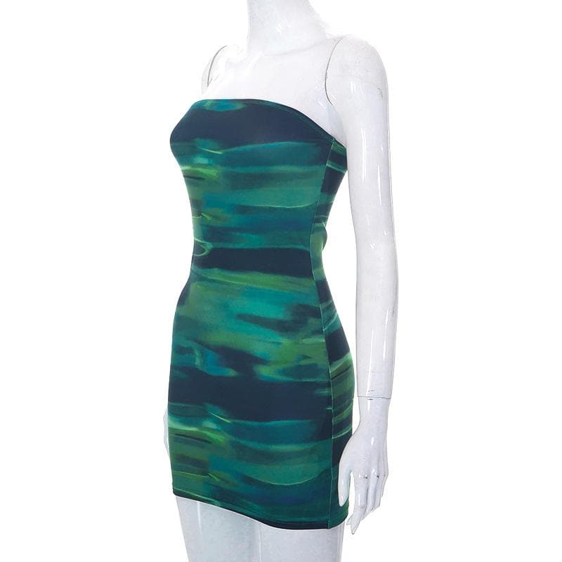 Contrast print backless sleeveless tube mini dress