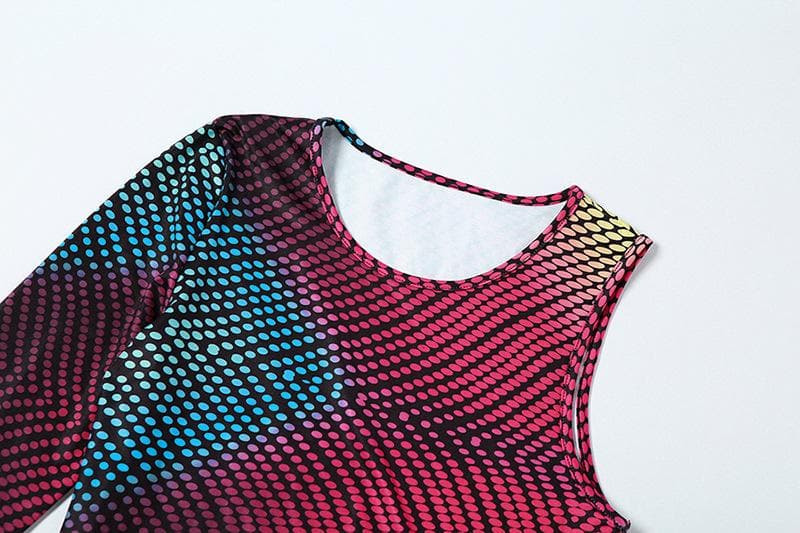 Polka dot contrast one shoulder drawstring irregular mini dress