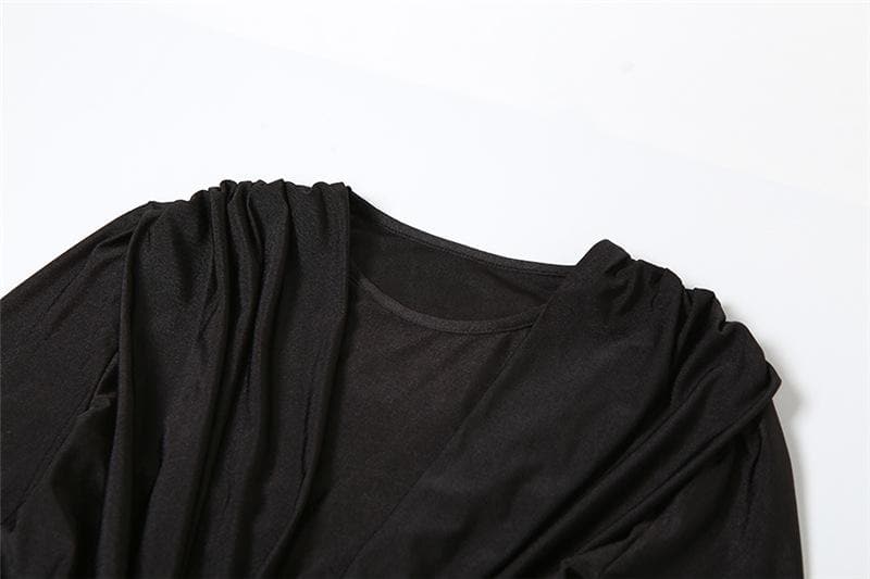 Knotted slit solid long sleeve ruched maxi dress