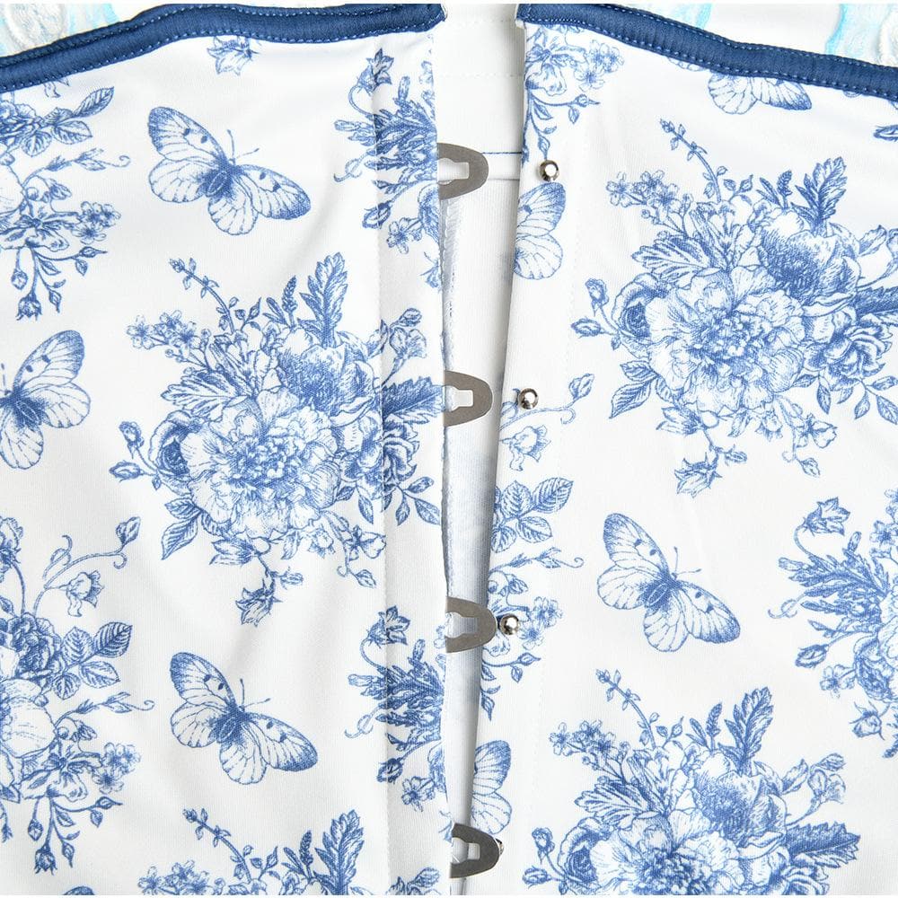Lace hem flower print contrast button tube mini dress