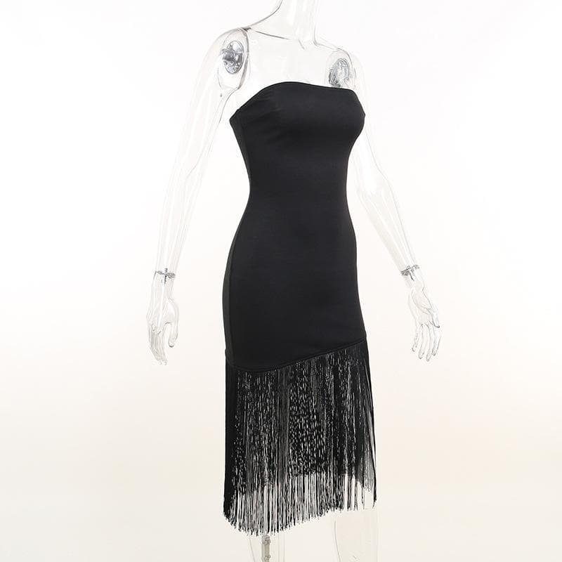 Sleeveless solid backless tassel tube dress
