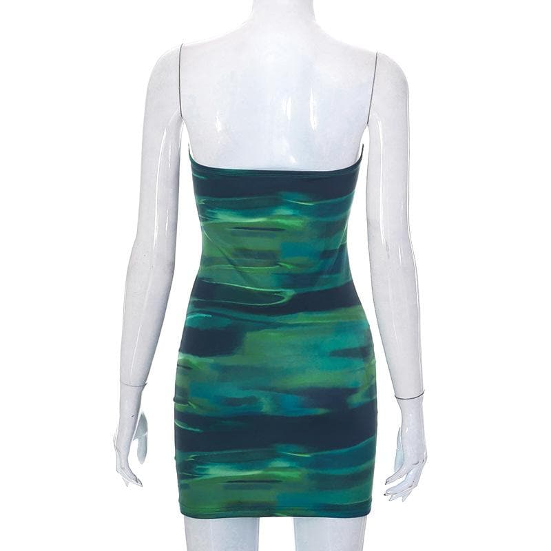 Contrast print backless sleeveless tube mini dress