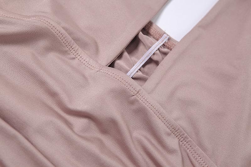 Hollow out ruched halter tie back bodycon dress