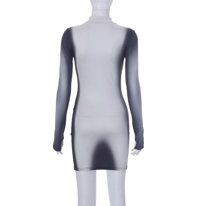 Long sleeve gloves body print contrast mini dress