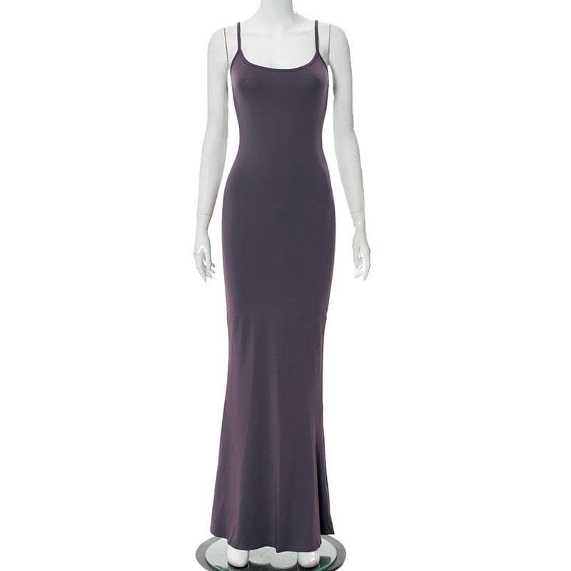 Sleeveless solid square neck mermaid hem cami maxi dress