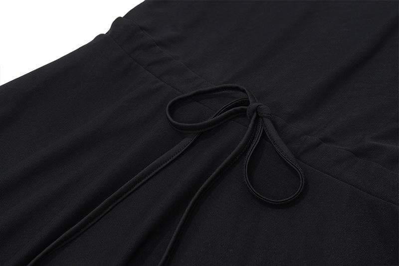 Long flared sleeve crewneck self tie mesh backless mini dress