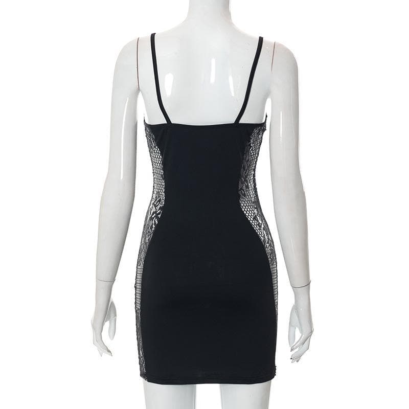 Lace see through patchwork mini dress
