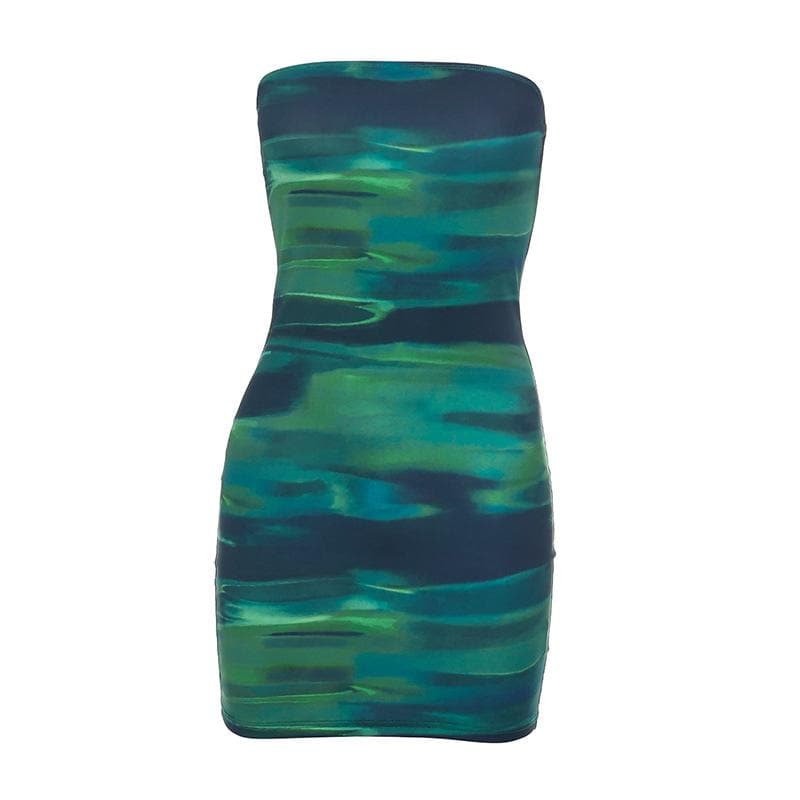 Contrast print backless sleeveless tube mini dress